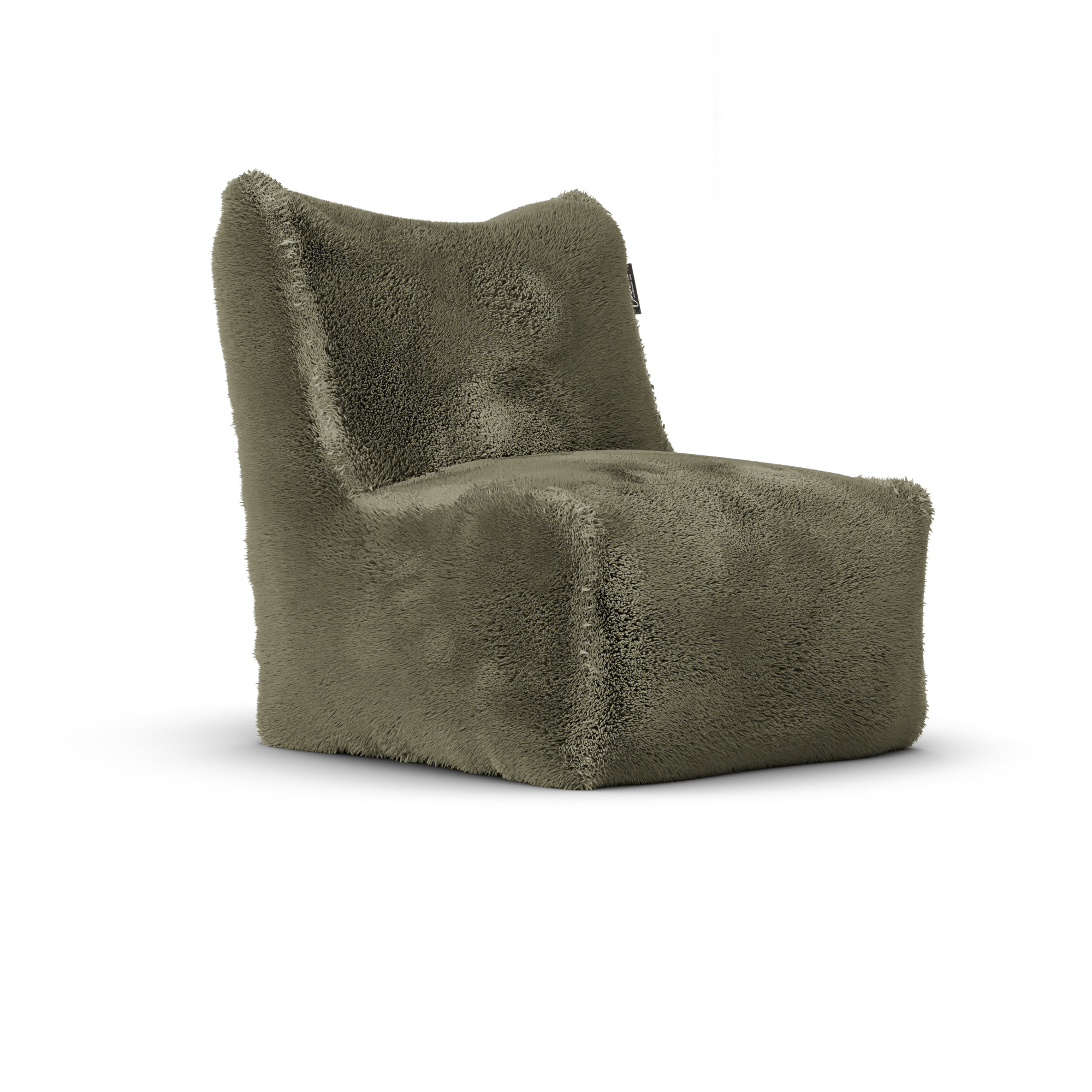 Doodle Junior Lounge Seat Desert van Laui Lounge, compacte groengrijze furry loungestoel schuin van links voren