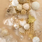 Doos van 4 Kerstballen Glas Wit/Goud Medium - Kerstbal - J-Line - livinglovely.nl