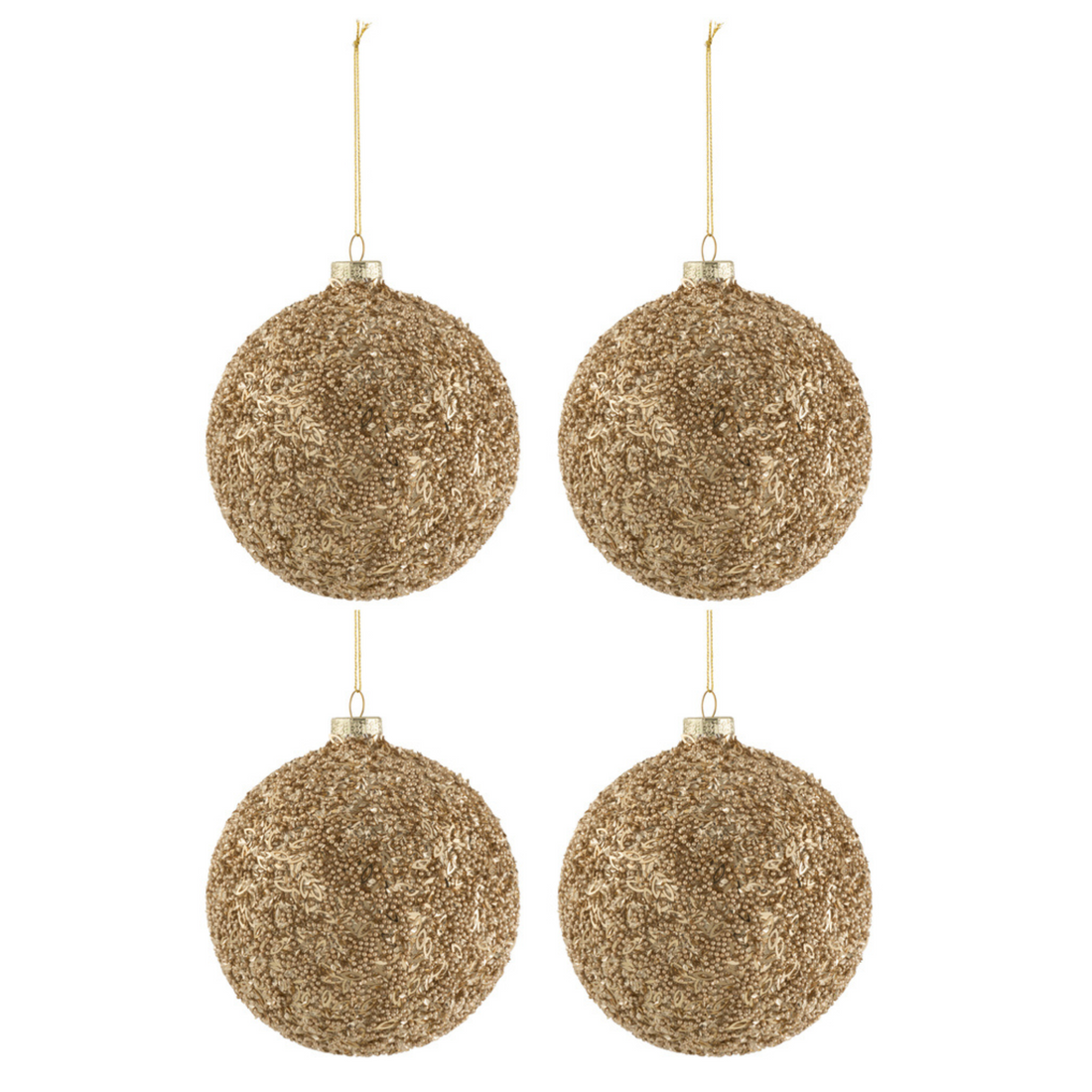 Doos Van 4 Kerstballen Glitter Glas Goud Large 15x13cm - Kerstbal - J-Line - livinglovely.nl