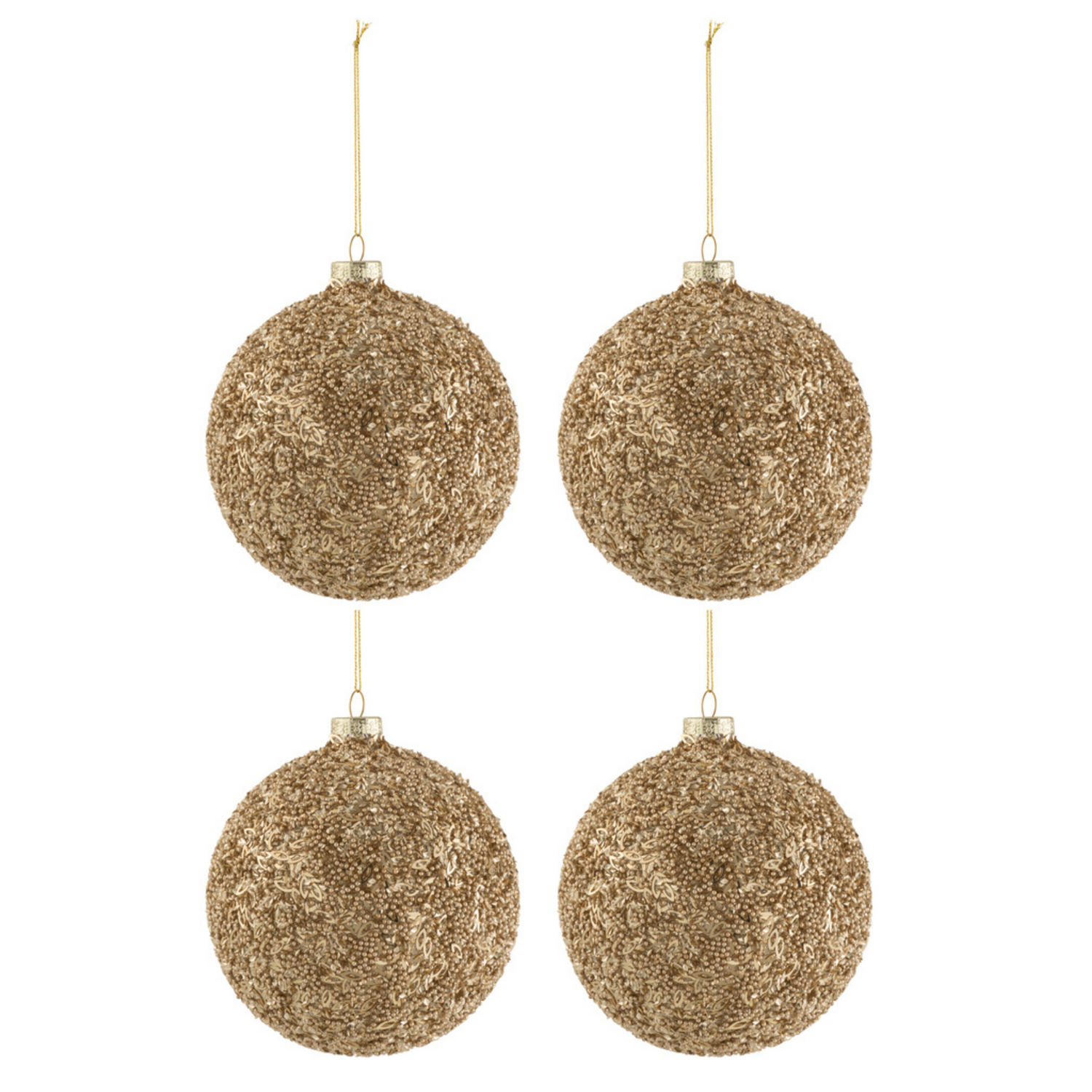 Doos Van 4 Kerstballen Glitter Glas Goud Large 15x13cm - Kerstbal - J-Line - livinglovely.nl