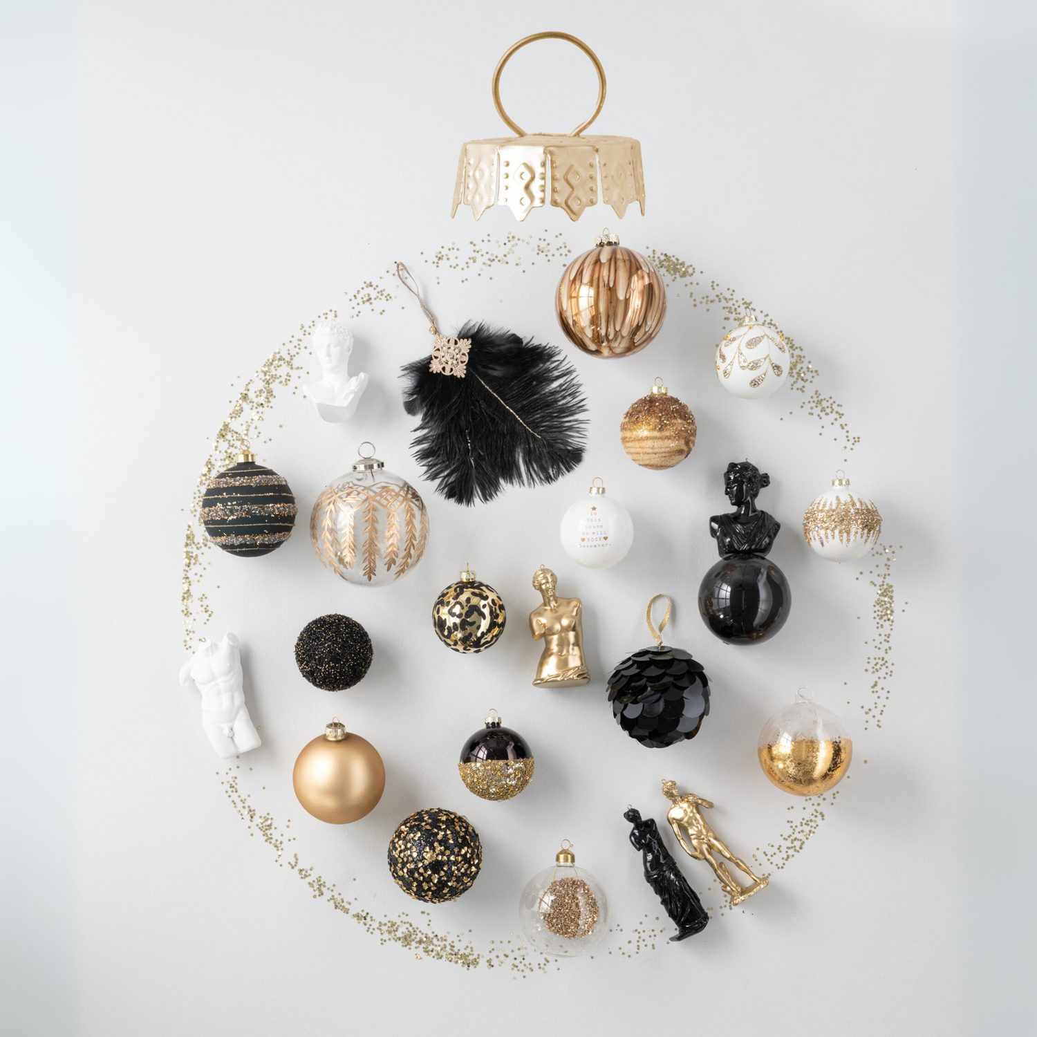 Doos Van 4 Kerstballen Glitter Paillettenglas Zwart Goud Medium - Kerstbal - J-Line - livinglovely.nl
