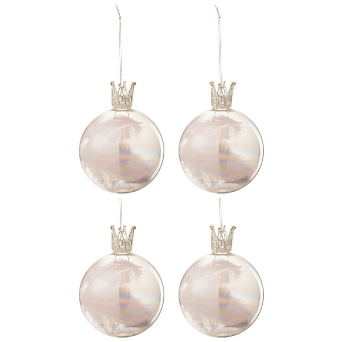 Doos Van 4 Kerstballen Kroon Pluim Licht Roze Glas Medium - Kerstbal - J-Line - livinglovely.nl