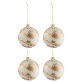 Doos Van 4 Kerstballen Marmerlook Glas Wit/Goud Medium - Kerstbal - J-Line - livinglovely.nl