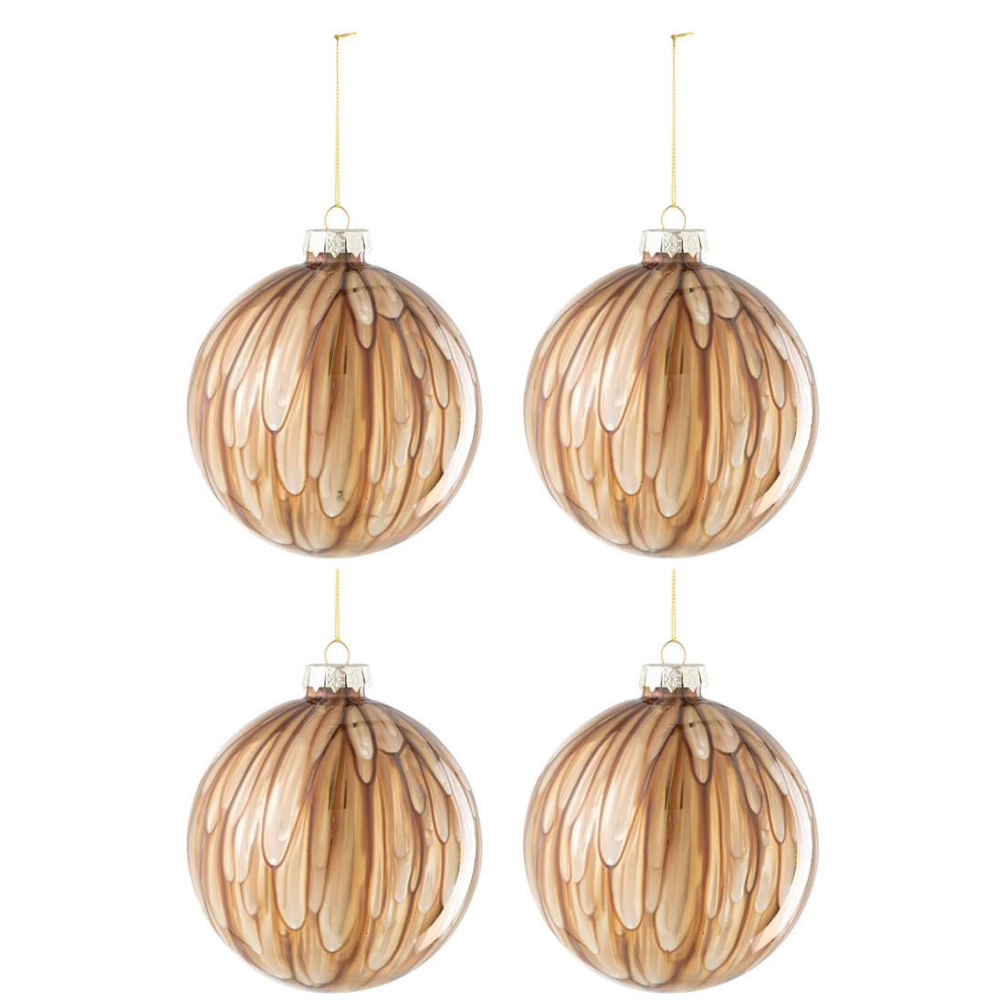 Doos van 4 Kerstballen Spots Glas Bruin/Goud Large - Kerstbal - J-Line - livinglovely.nl