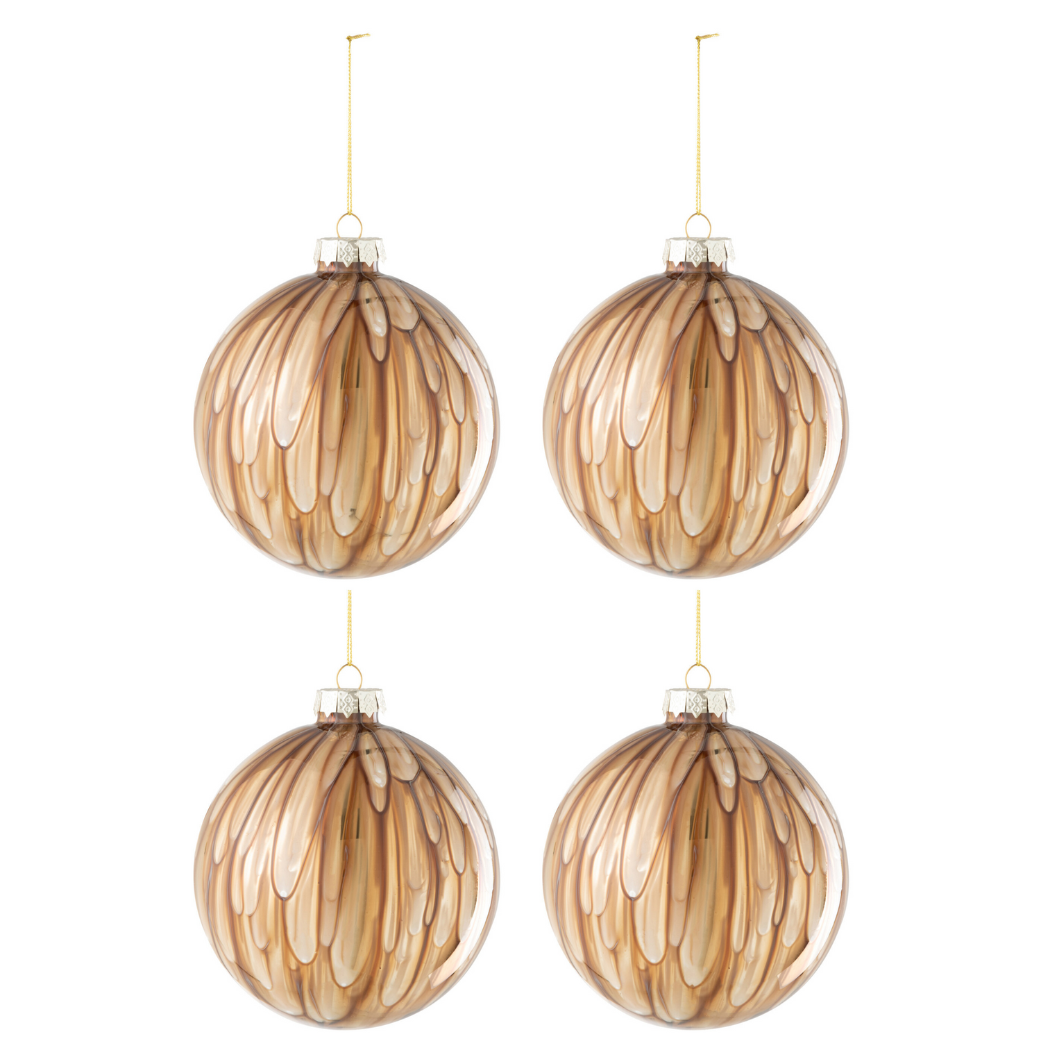 Doos van 4 Kerstballen Spots Glas Bruin/Goud Large - Kerstbal - J-Line - livinglovely.nl