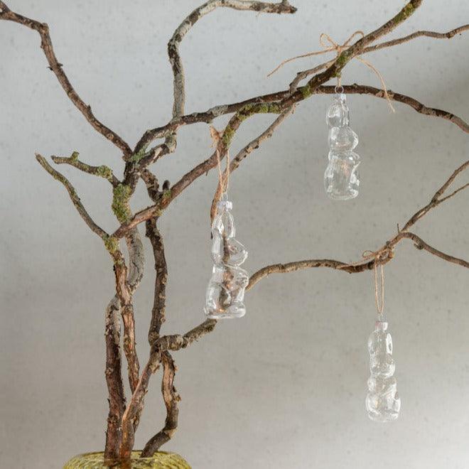 Doos Van 4 Konijnen Hanger Glas Transparant - Paas - J-Line - livinglovely.nl