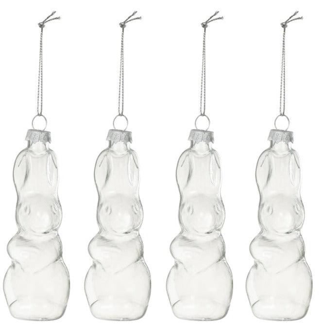 Doos Van 4 Konijnen Hanger Glas Transparant - Paas - J-Line - livinglovely.nl