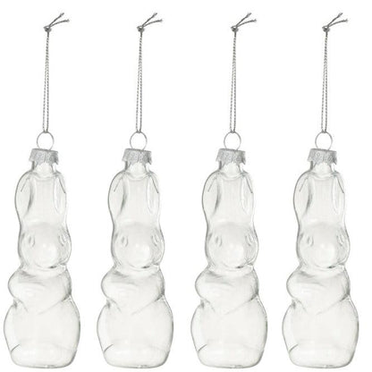 Doos Van 4 Konijnen Hanger Glas Transparant - Paas - J-Line - livinglovely.nl