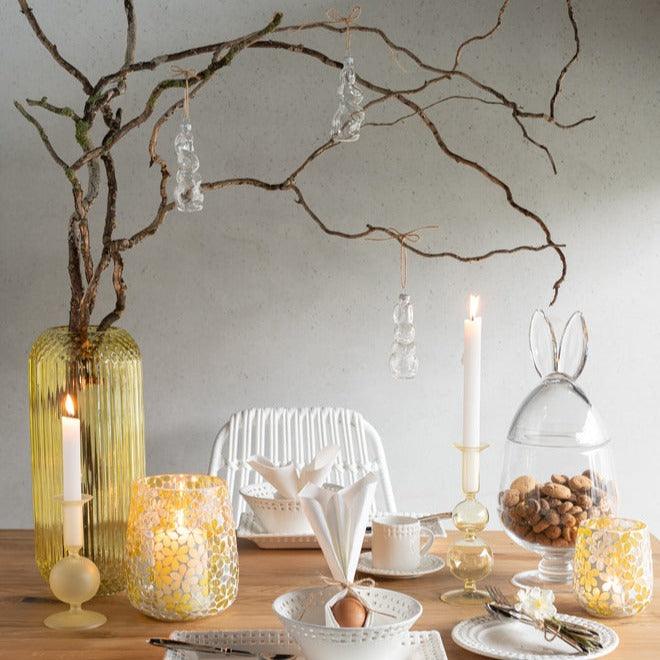 Doos Van 4 Konijnen Hanger Glas Transparant - Paas - J-Line - livinglovely.nl