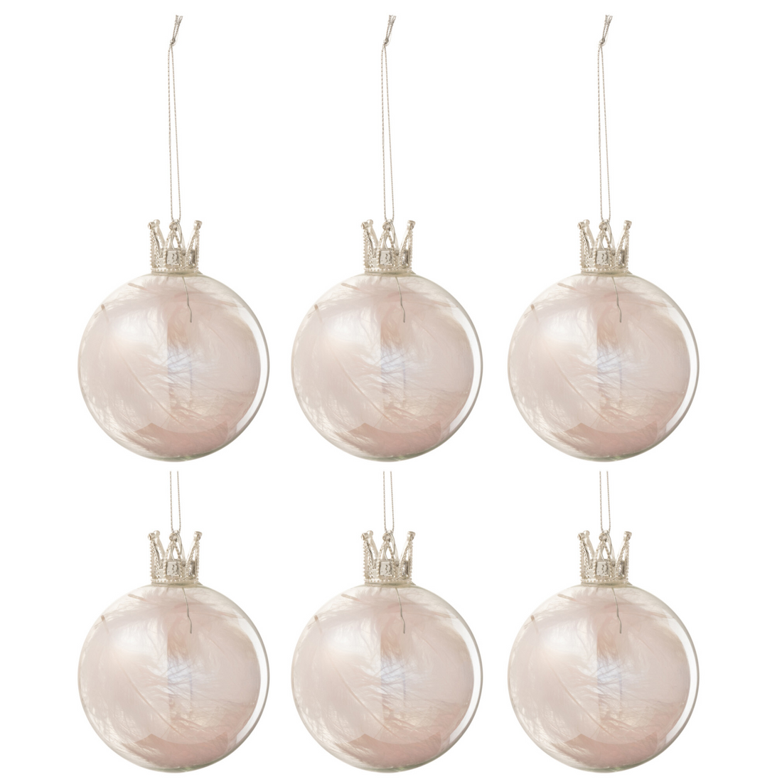 Doos van 6 Kerstballen Crown Roze Glas Small - Kerstbal - J-Line - livinglovely.nl