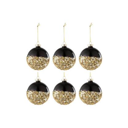 Doos van 6 Kerstballen Glas Zwart/Goud - Kerstbal - J-Line - livinglovely.nl