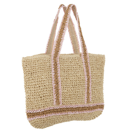 Draagtas Bruin/Roze Handvat Naturel/Roze - Tas - J-Line - livinglovely.nl