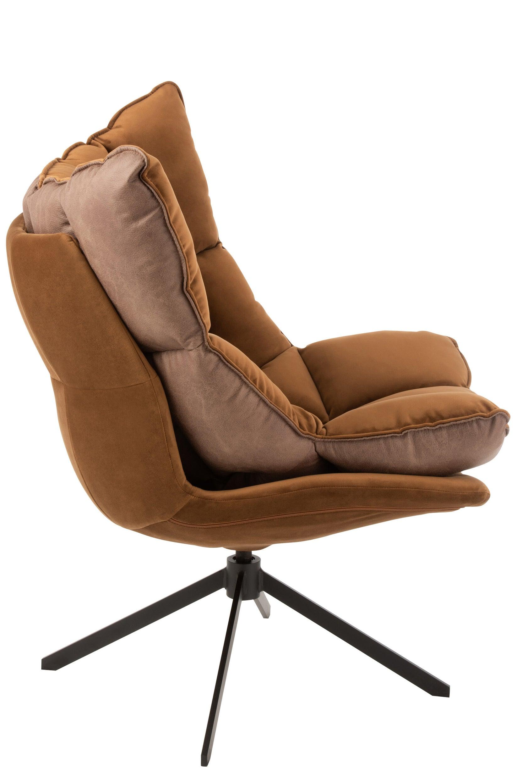 Draai Stoel Relax Kussen Op Frame Textiel/Metaal Roest Bruin - Fauteuil - J-Line - livinglovely.nl