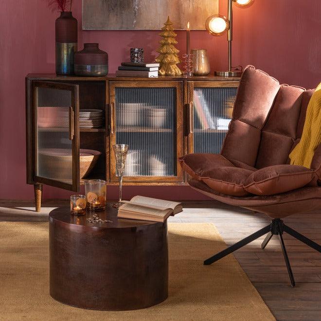 Draai Stoel Relax Kussen Op Frame Textiel/Metaal Roest Bruin - Fauteuil - J-Line - livinglovely.nl