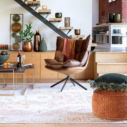 Draai Stoel Relax Kussen Op Frame Textiel/Metaal Roest Bruin - Fauteuil - J-Line - livinglovely.nl