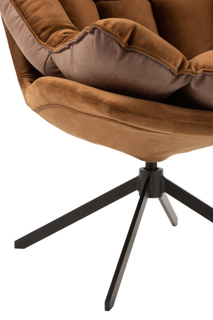 Draai Stoel Relax Kussen Op Frame Textiel/Metaal Roest Bruin - Fauteuil - J-Line - livinglovely.nl