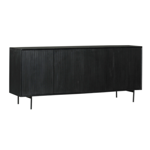 Dressoir Madison Zwart 210cm van Starfurn, close-up van de zwarte deuren met verticaal ribbelfront