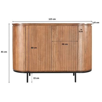 Maatschets van het Noor dressoir met afmetingen 115 bij 43 bij 81 cm