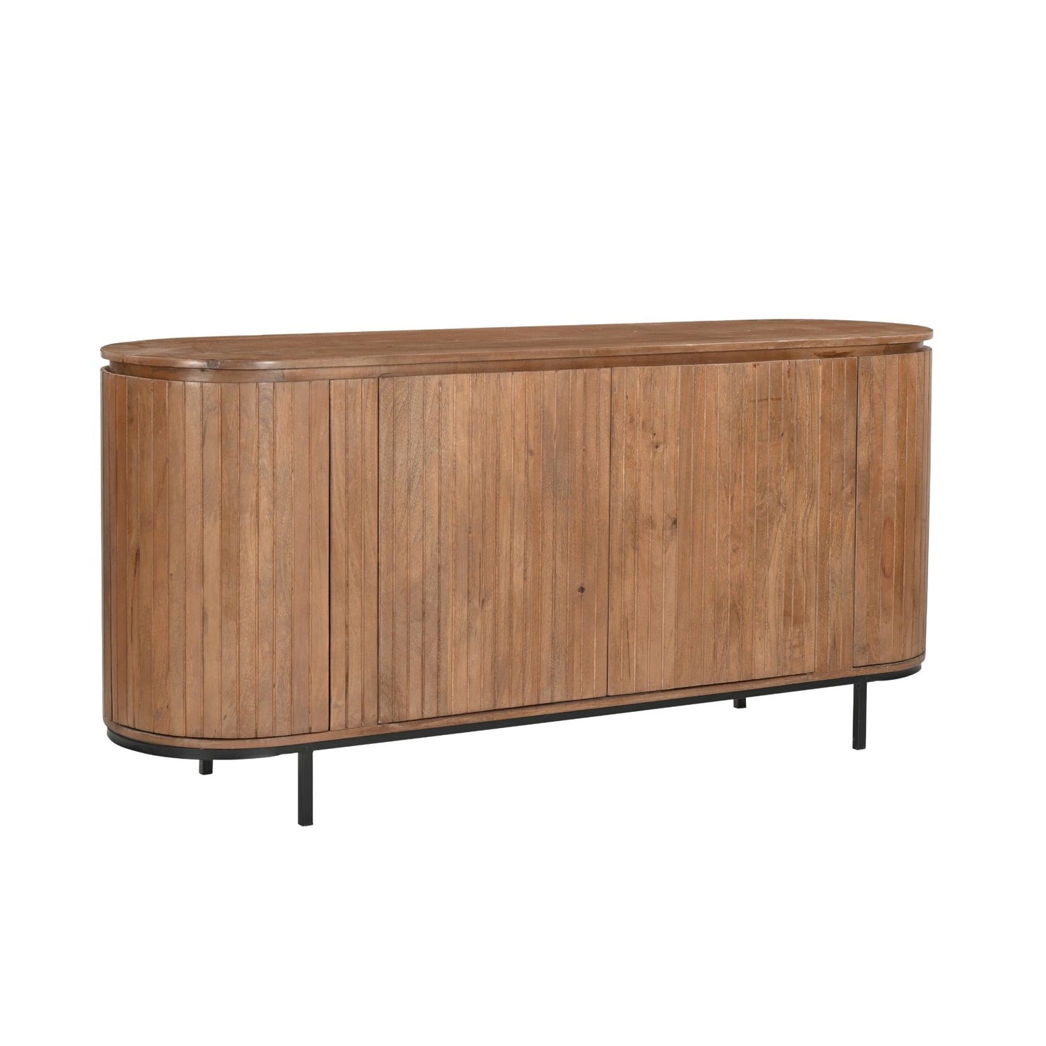 Vooraanzicht van het 170 cm brede Noor dressoir met doorlopende houten planken