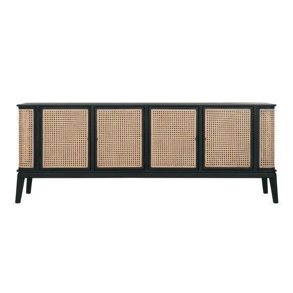 Dressoir Raffles zwart mindi hout 4 deuren 213cm MUST Living