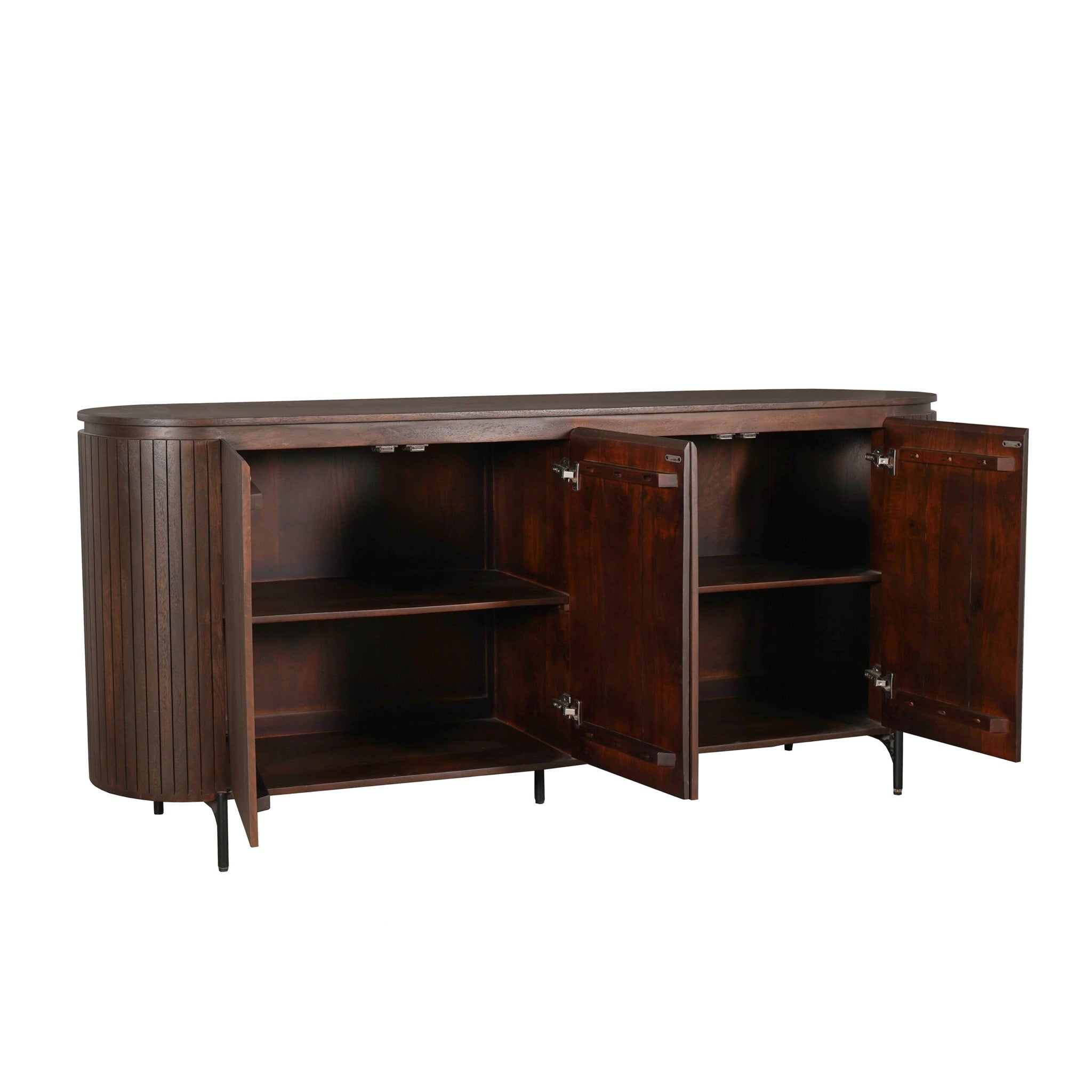 Zijaanzicht van het 45 cm diepe Solana dressoir van 210 cm in bruin mangohout