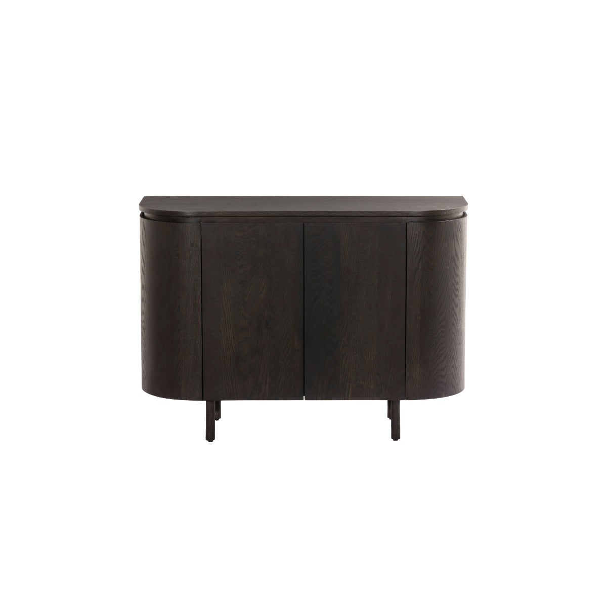 Vooraanzicht van het Tobago dressoir in espresso bruin met verticaal lattenpatroon