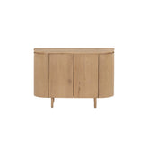 Vooraanzicht van het Tobago dressoir in naturel eiken met verticaal lattenpatroon op de deuren