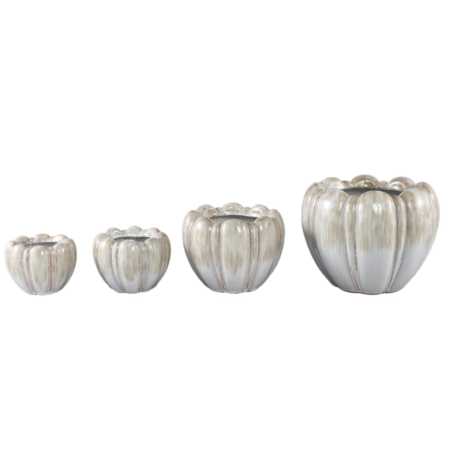 Dugan Cream Ceramic Pot Thick Ribbed Round L 27x27x21cm PTMD - Pot - PTMD - livinglovely.nl