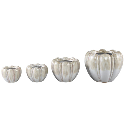 Dugan Cream Ceramic Pot Thick Ribbed Round L 27x27x21cm PTMD - Pot - PTMD - livinglovely.nl