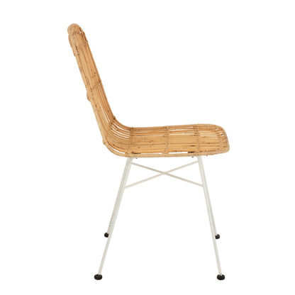 Eetkamerstoel Ema Rotan/Metaal Naturel/Wit - Eetkamerstoel - J-Line - livinglovely.nl
