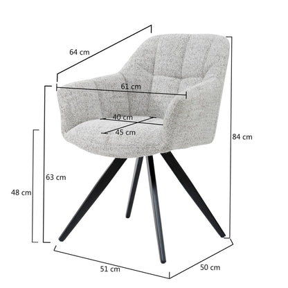 Draaibare eetkamerstoel Tommy bisque oasis, B61cm x D64cm x H84cm per stoel