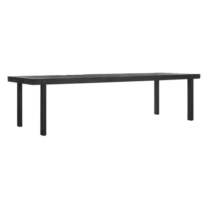 Detail zwart teakhouten tafelblad Timeless Black Beam