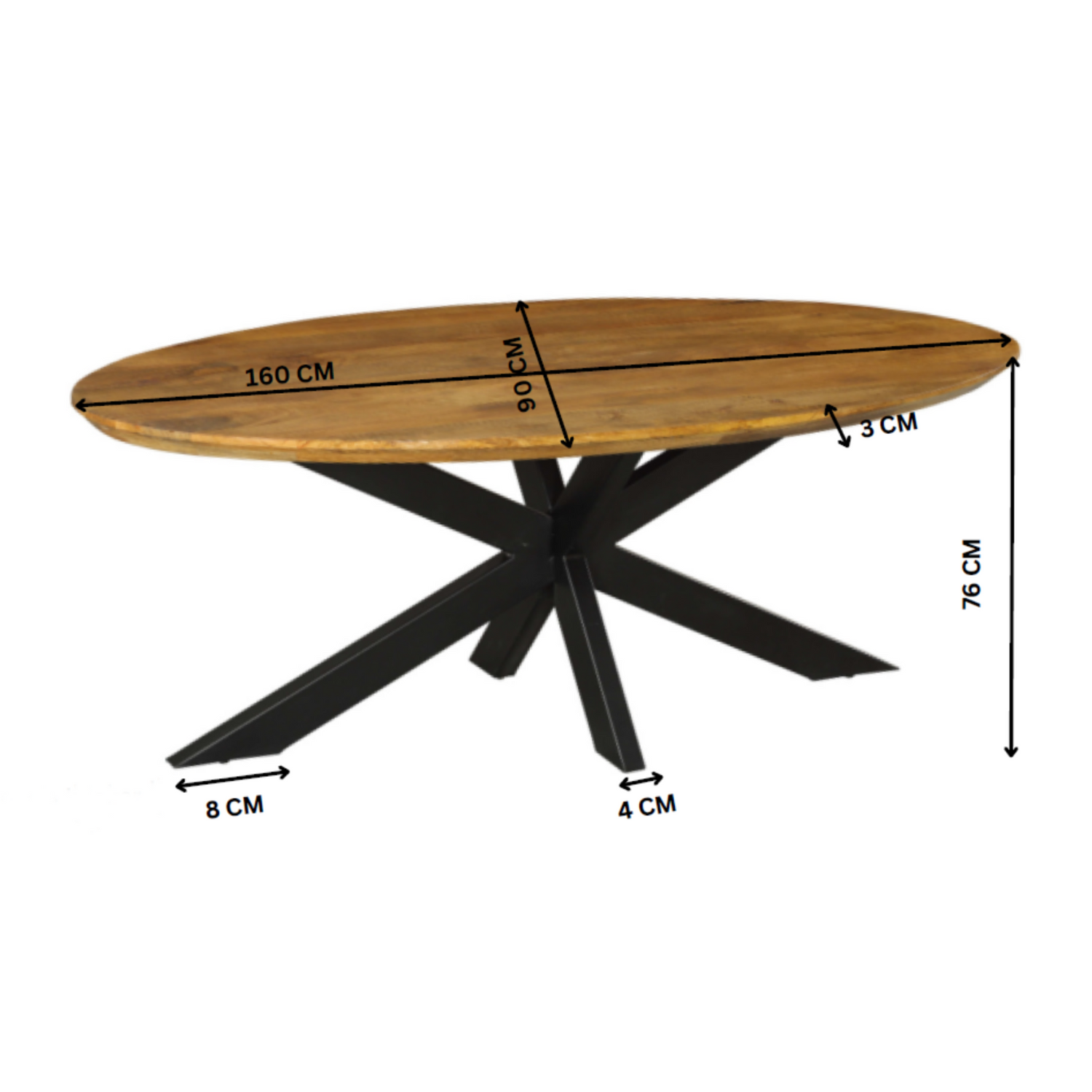 Eettafel Brandy Ovaal van Starfurn, blad van 6 cm dik massief mangohout