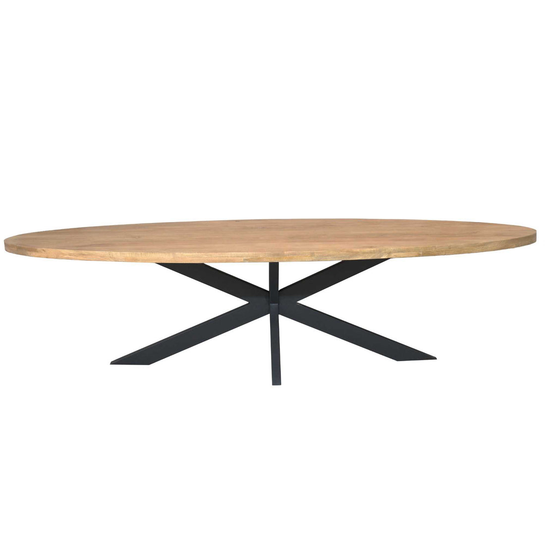 Eettafel Dakota Ovaal 300cm van Starfurn, ovaal mangohouten blad op zwarte matrixpoot