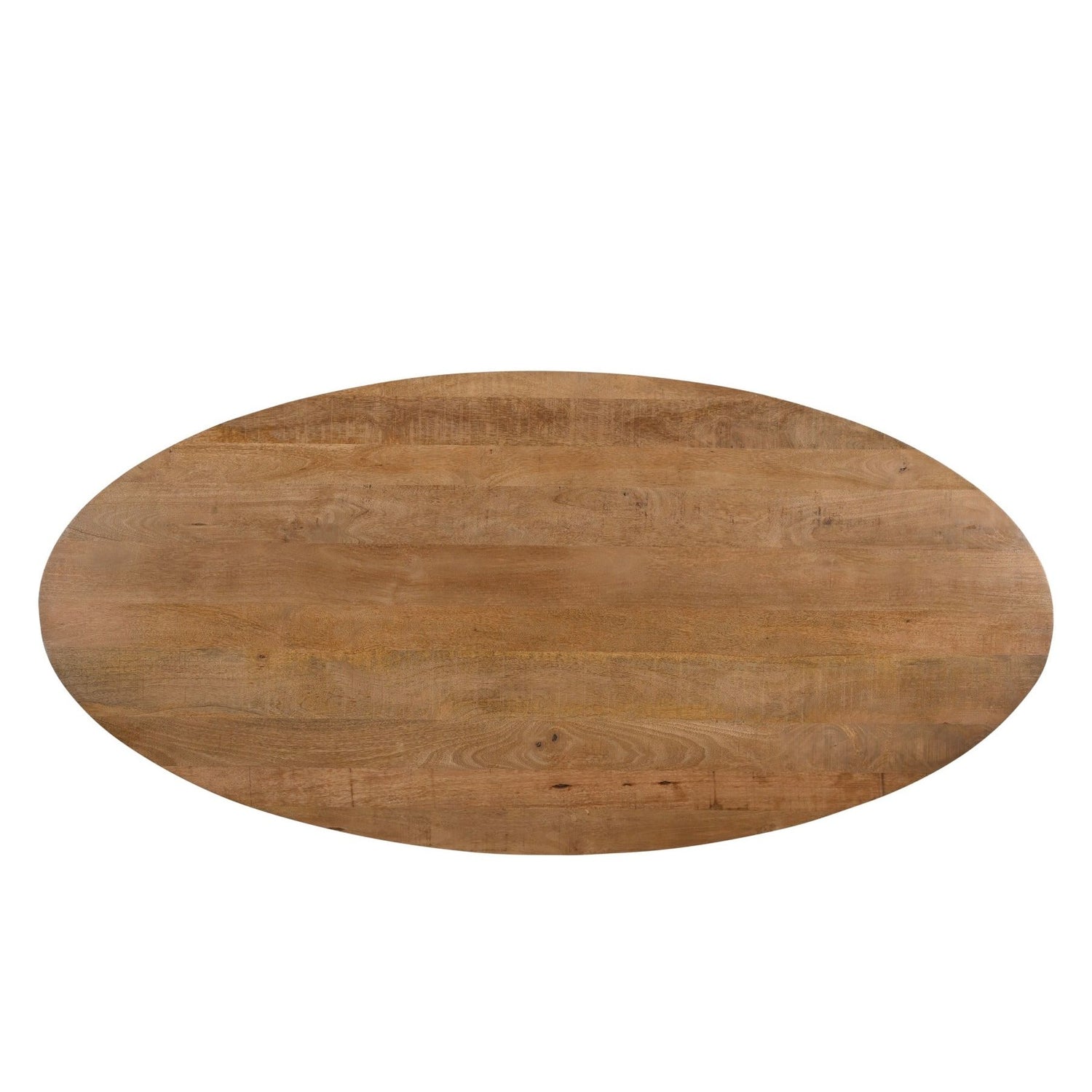 Bovenaanzicht van het mangohouten blad van de eettafel Jesper Pecan 160cm