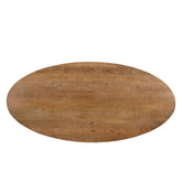 Bovenaanzicht van het mangohouten blad van de eettafel Jesper Pecan 160cm