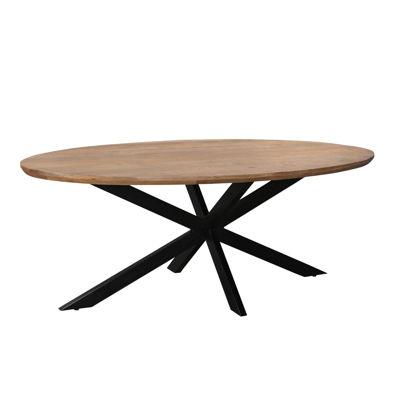 Eettafel Jesper Pecan 180cm schuin vooraanzicht met zwart spinpootonderstel