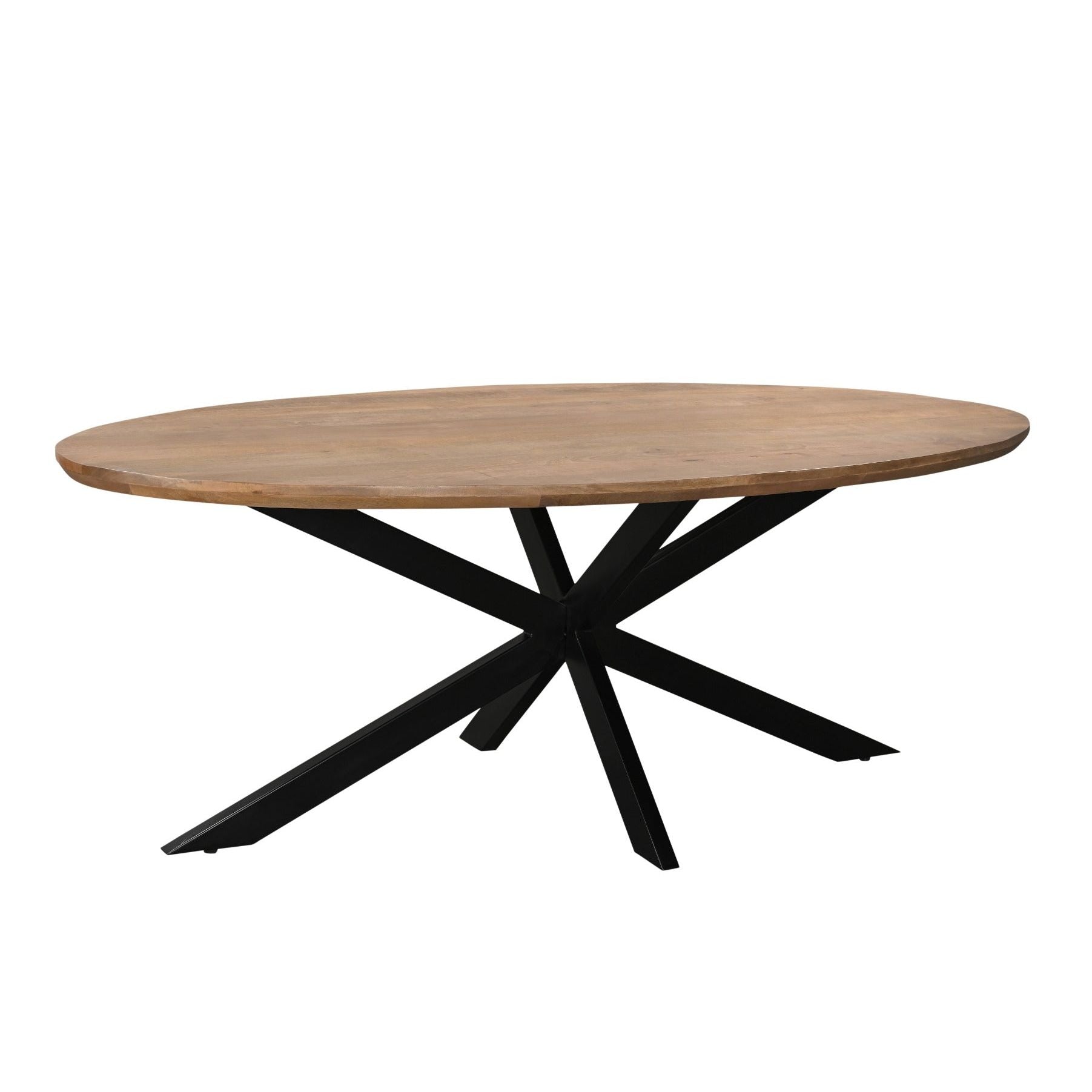 Eettafel Jesper Pecan 180cm schuin vooraanzicht met zwart spinpootonderstel