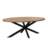 Eettafel Jesper Pecan 240cm schuin vooraanzicht met zwart spinpootonderstel