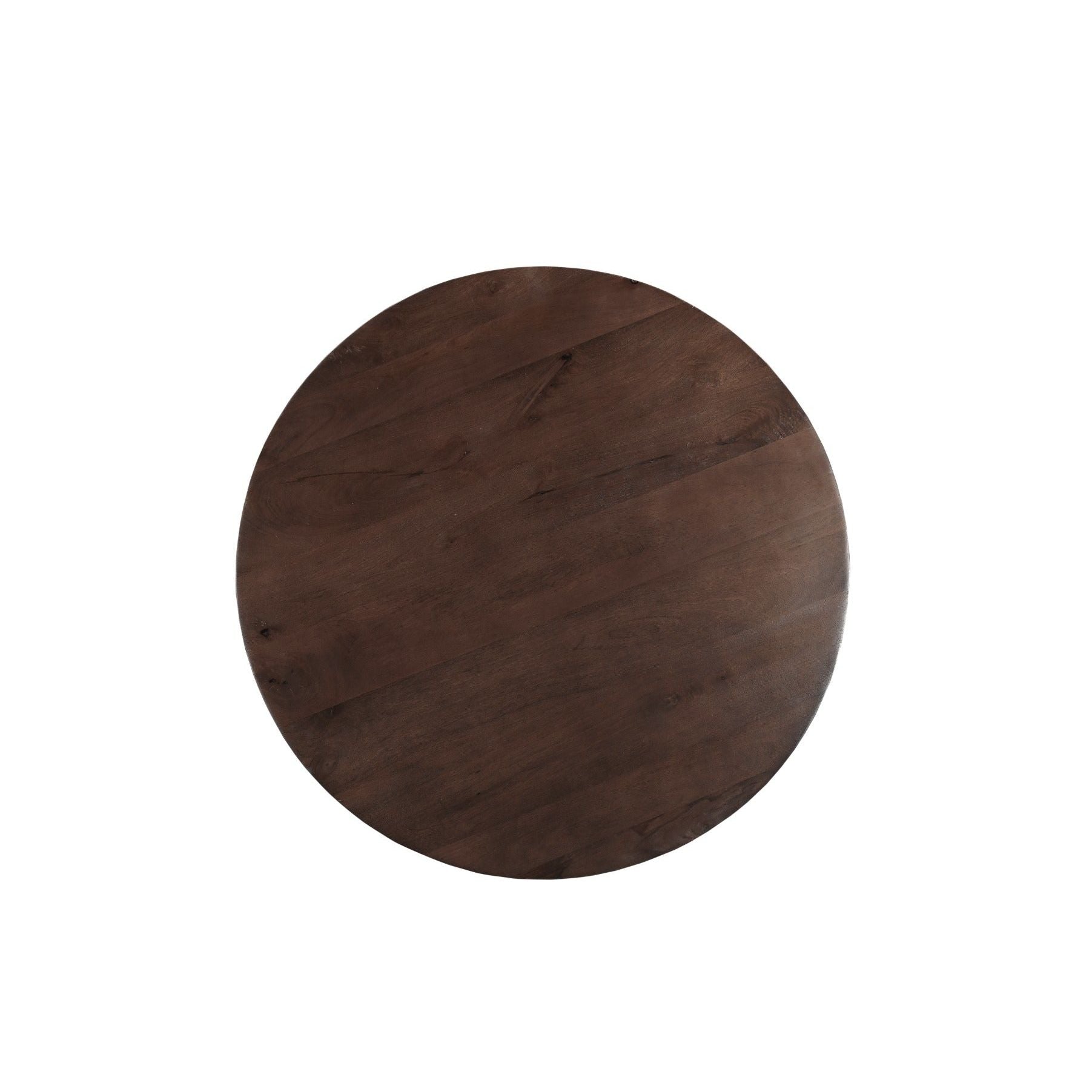 Bovenaanzicht van het mangohouten blad van de eettafel Jesper Chestnut Ø120cm