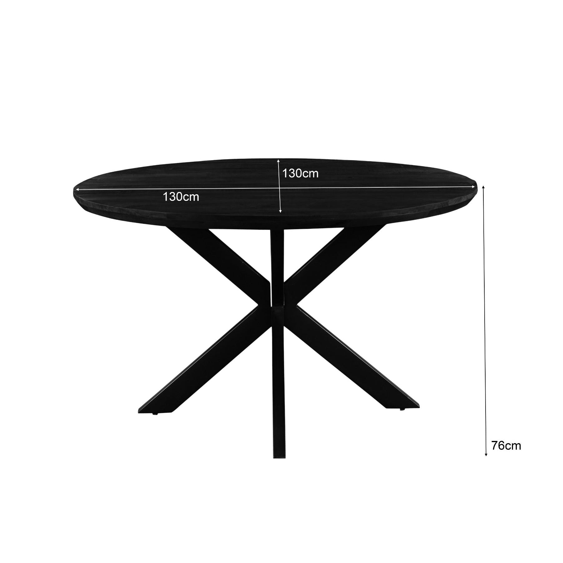 Afmetingen Eettafel Jesper Ø130cm: Ø130cm x H76cm