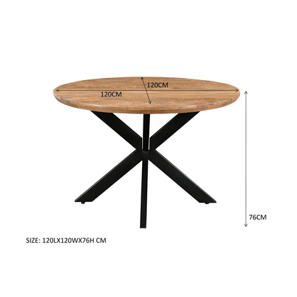 Afmetingen Eettafel Jesper Ø120cm: Ø120cm x H76cm