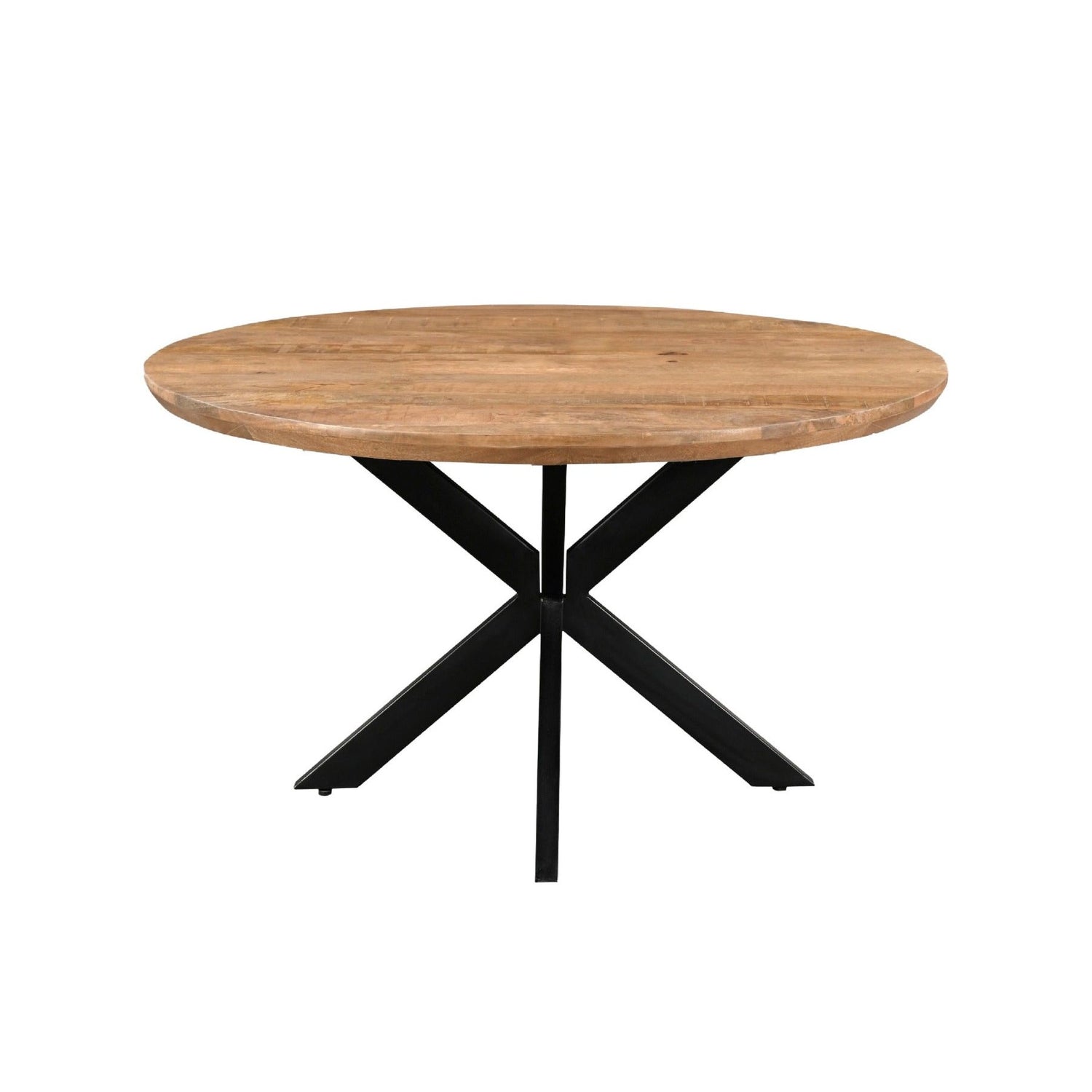 Eettafel Jesper Pecan Ø150cm schuin vooraanzicht met zwart spinpootonderstel