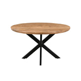 Eettafel Jesper Pecan Ø150cm schuin vooraanzicht met zwart spinpootonderstel
