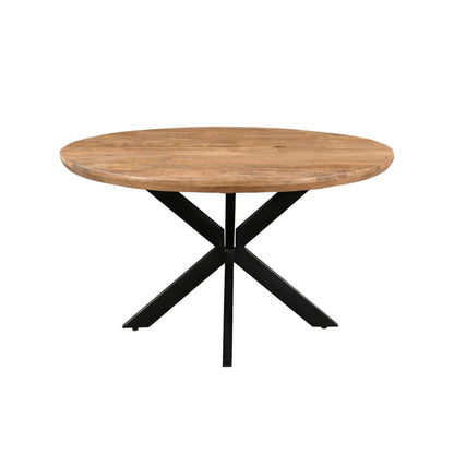 Eettafel Jesper Pecan Ø150cm schuin vooraanzicht met zwart spinpootonderstel