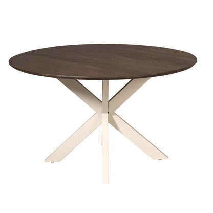 Eettafel Madison 130cm met zandkleurige poot van Starfurn schuin van voren gezien