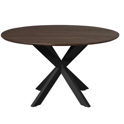 Eettafel Madison 130cm van Starfurn van bovenaf met de houtnerf in het bruine tafelblad