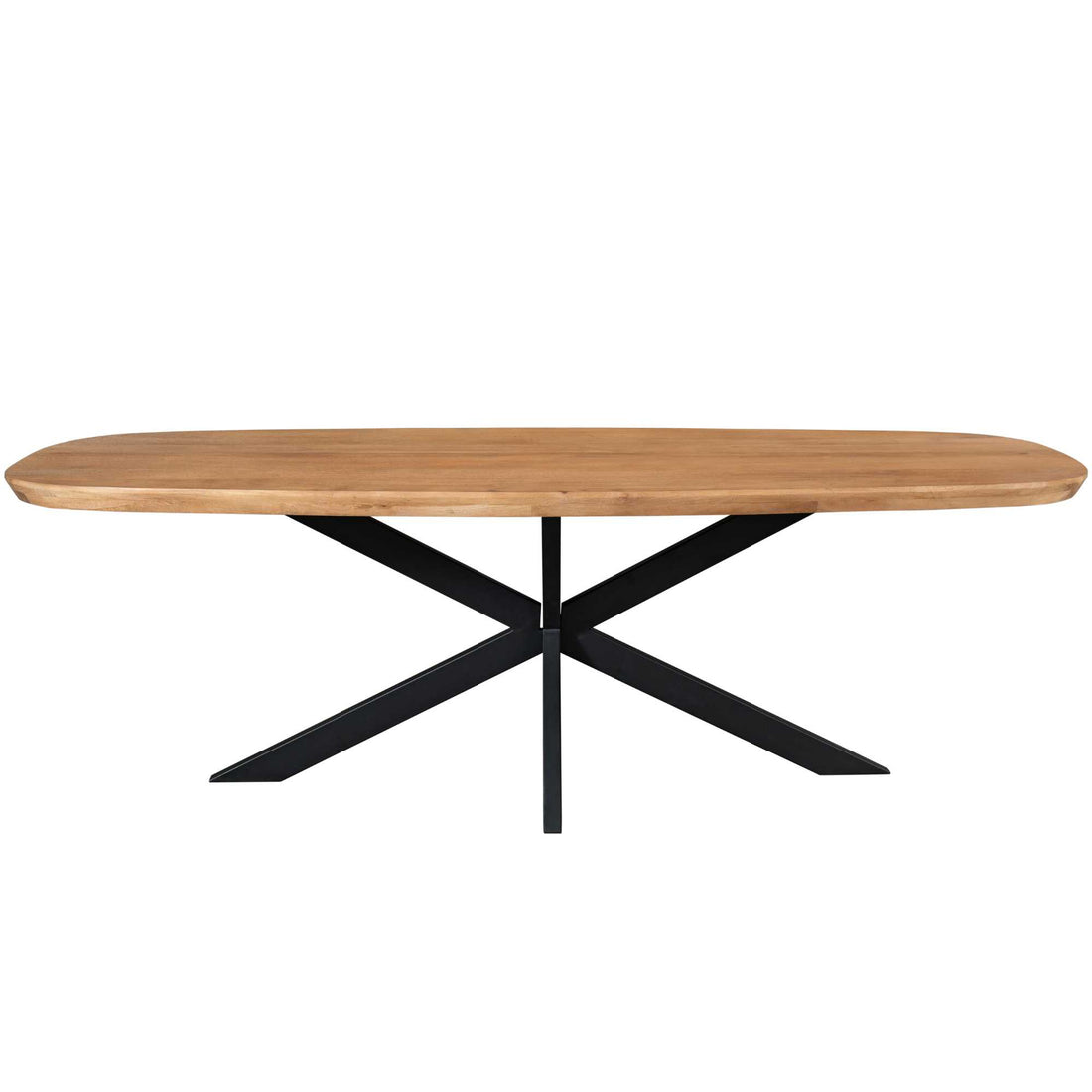 Eettafel Madison Mangohout Naturel Deens Ovaal 240cm van Starfurn met lang ovaal mangohouten blad en zwart onderstel