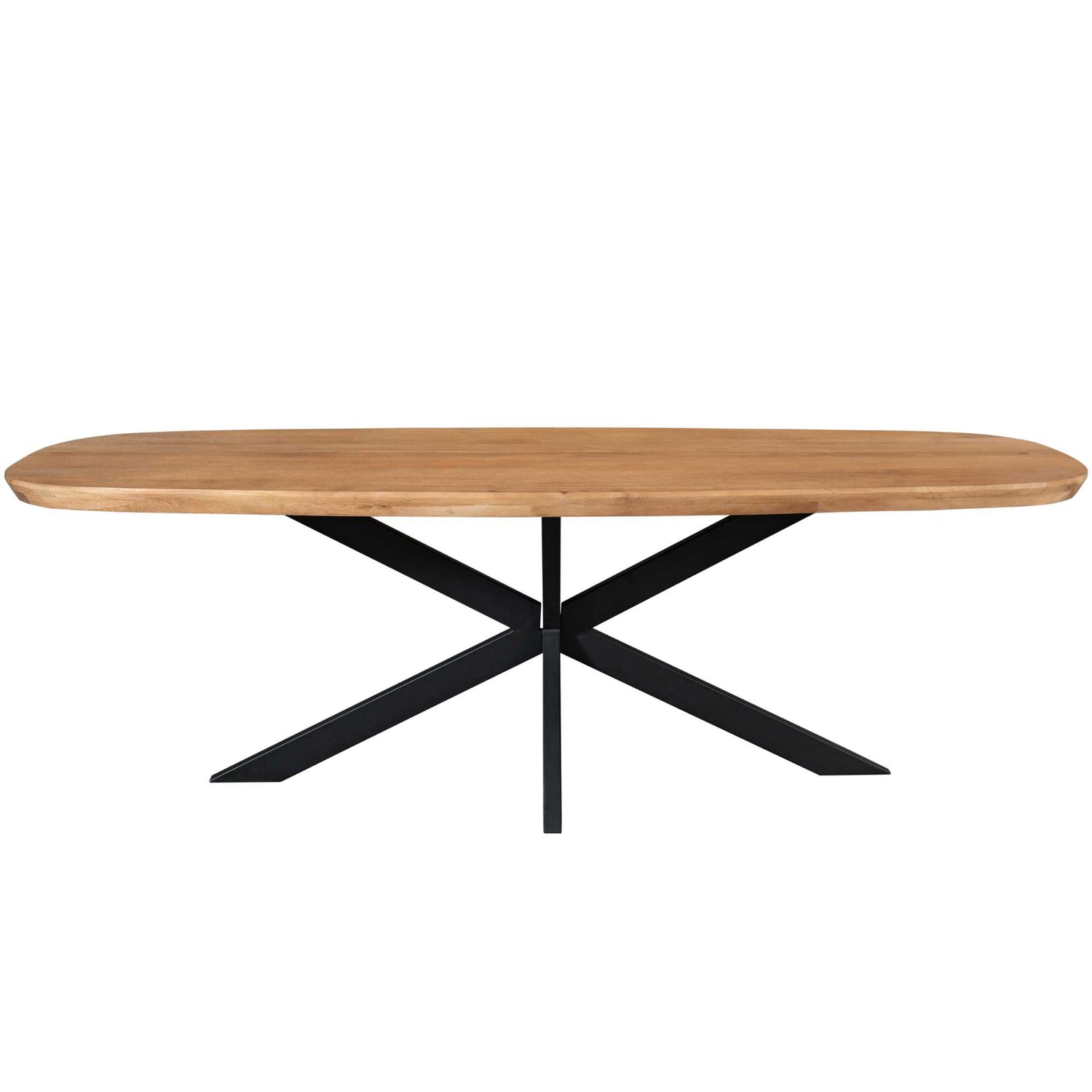 Eettafel Madison Mangohout Naturel Deens Ovaal 280cm van Starfurn met extra lang ovaal blad en zwart onderstel