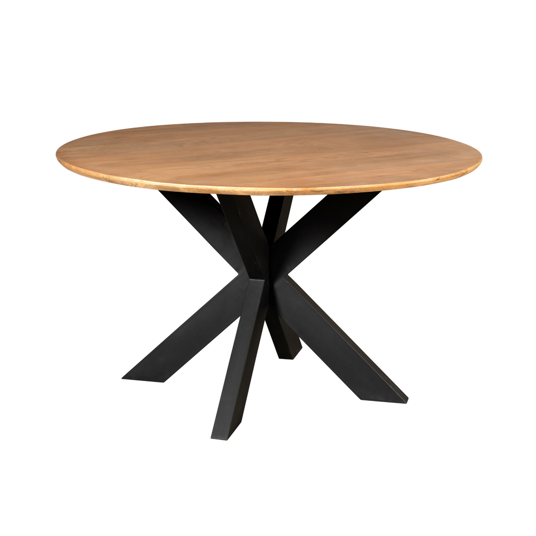 Eettafel Madison Mangohout Naturel Rond 110cm van Starfurn met rond mangohouten blad en zwarte metalen poot